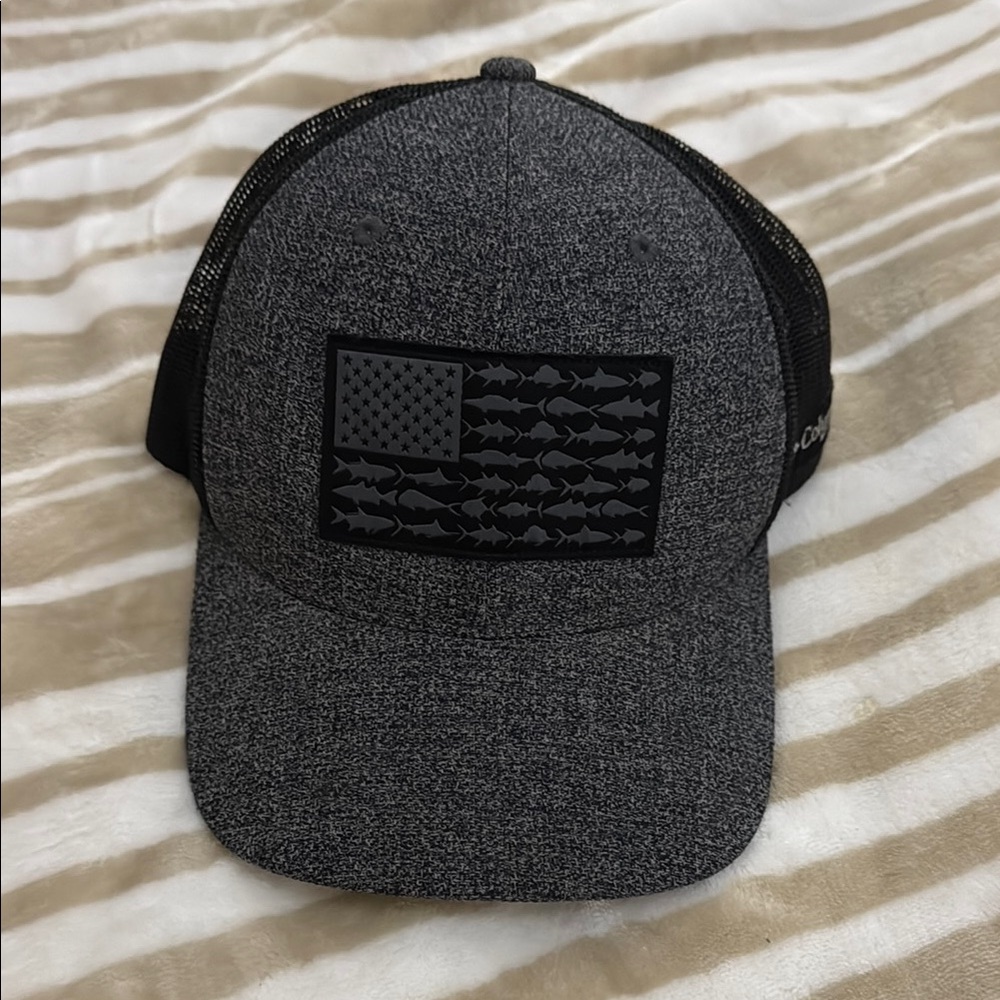 Gray Mesh Back Hat with Flag Design